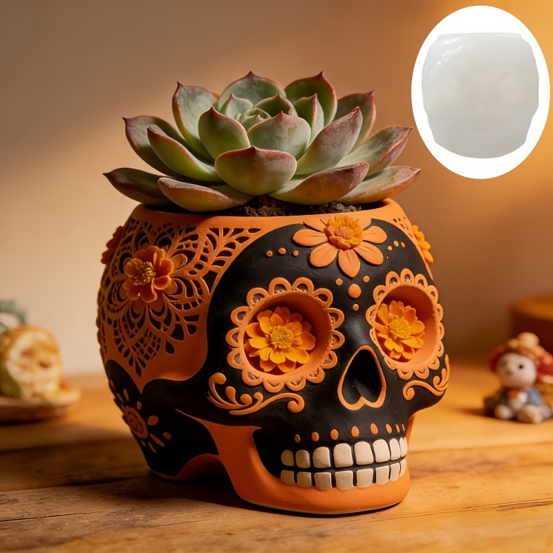 Flower relief skull succulent  - Potsticker Mold recension och pris
